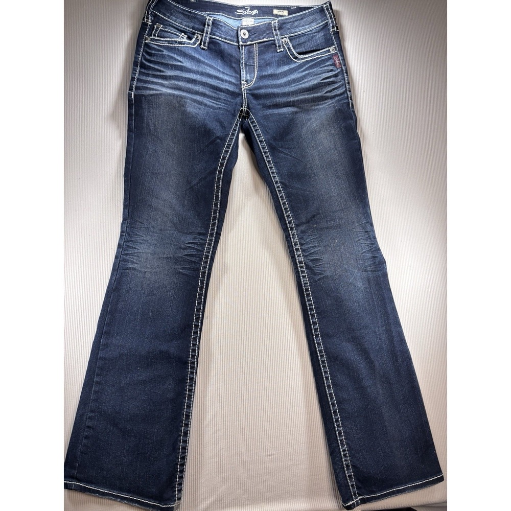 Silver Aiko Boot Cut Jeans Size 32X33 Stretch Medium Wash Womens Cowgirl Rodeo